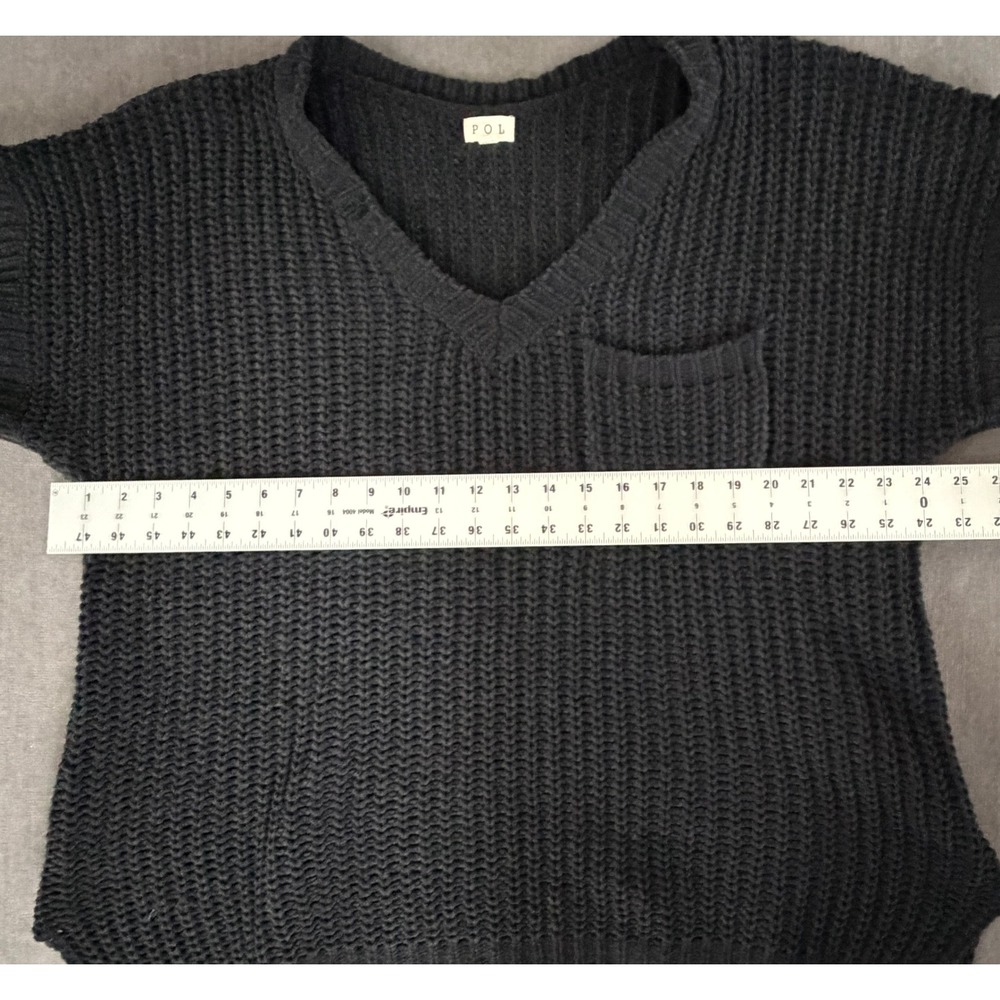 POL Black Chenille Oversized V Neck Short Sleeve Sweater Size M‎ Boho Minimalist - Picture 7 of 9